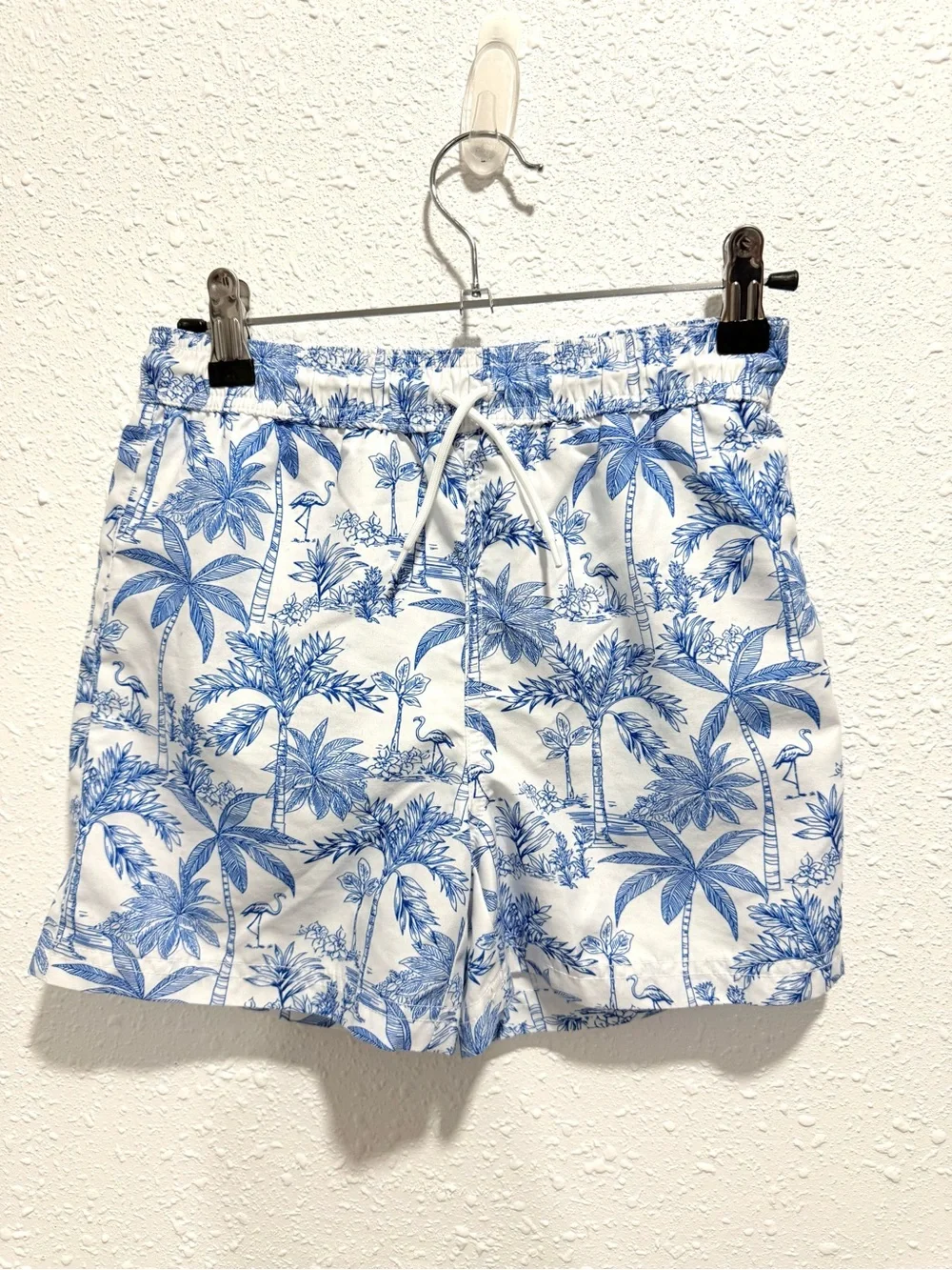 Janie and Jack Blue Palm-Print Drawstring Swim Shorts 8T